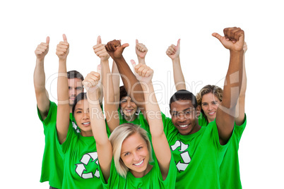 Cheerful group of environmental giving thumbs up