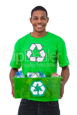 Man holding box of recyclables