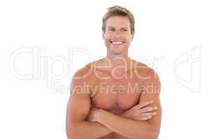 Shirtless attractive man with arms crossed