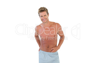 Shirtless attractive man gesturing