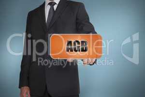 Businessman selecting orange tag with agb written on it