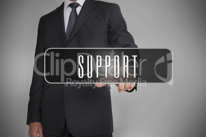 Businessman selecting label with support written on it
