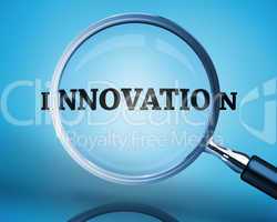 Magnifying glass showing innovation word