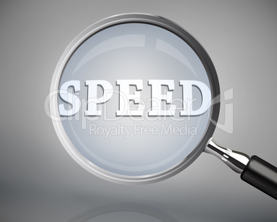 Magnifying glass showing speed word in white