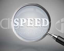 Magnifying glass showing speed word in white