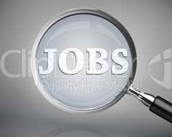 Magnifying glass showing jobs word in white