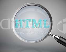 Magnifying glass showing html word