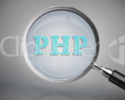 Magnifying glass showing php word