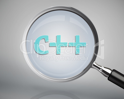 Magnifying glass showing c++ word