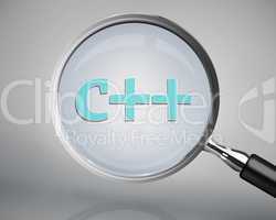 Magnifying glass showing c++ word