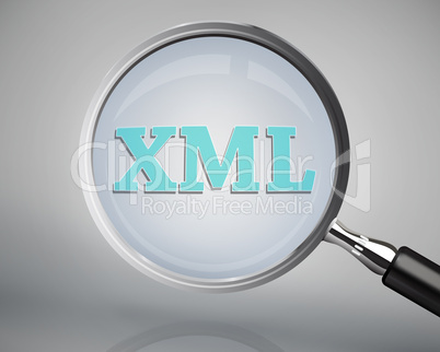 Magnifying glass showing xml word