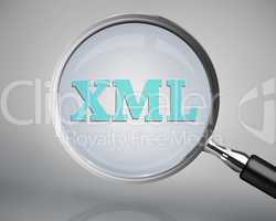 Magnifying glass showing xml word