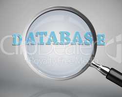 Magnifying glass showing database word