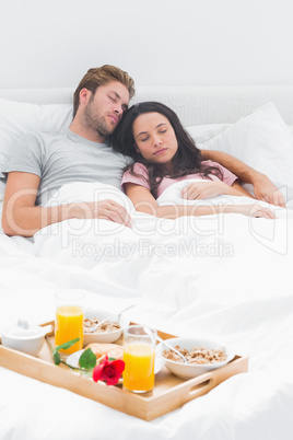 Beautiful couple sleeping in their bed