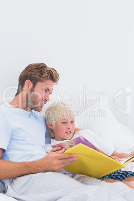 Father reading a story to his cute son