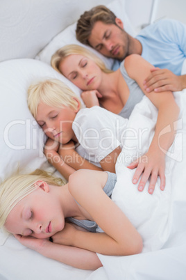 Portrait of a couple sleeping with their children