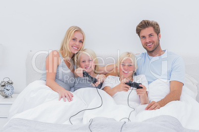 Family playing video games