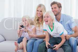 Family playing video games