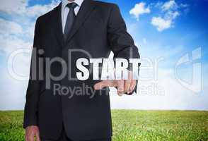 Businessman selecting start word