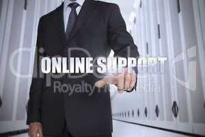 Businessman selecting the term online support