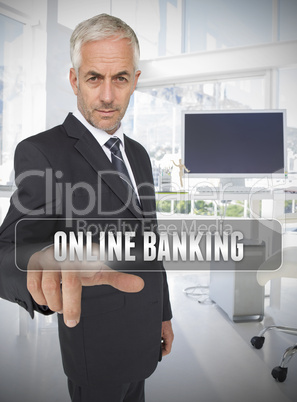 Businessman touching the term online banking