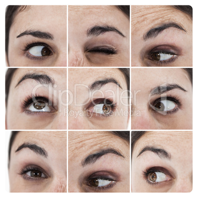 Collage of various pictures showing the eyes of a woman