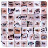 Collage of eyes of people and reading glasses