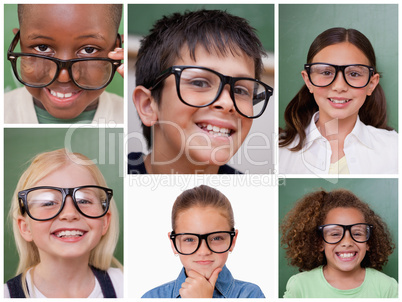 Collage of cheerful pupils