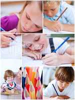 Collage of children coloring