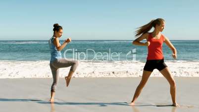 Women doing martial arts on the beach