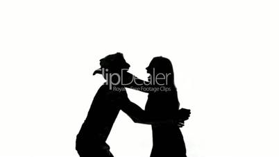 Silhouettes of couple meeting again on white background