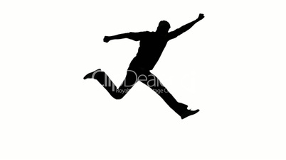 Silhouette of a man gesturing as superman on white background