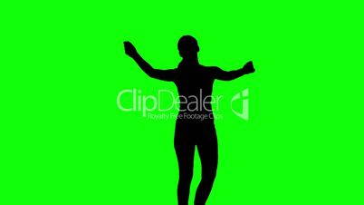 Silhouette of woman moving arms in the air on green screen