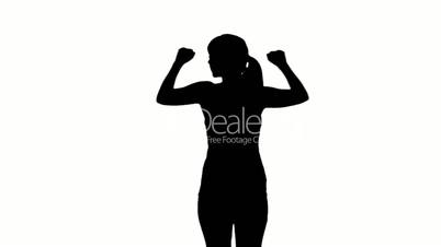 Silhouette of woman stretching arms on white background