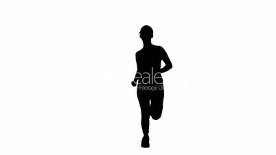 Silhouette of woman running on white background