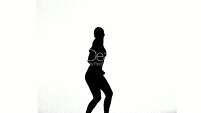 Silhouette of woman working out on white background