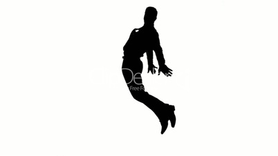 Silhouette of man with a tie jumping on white background