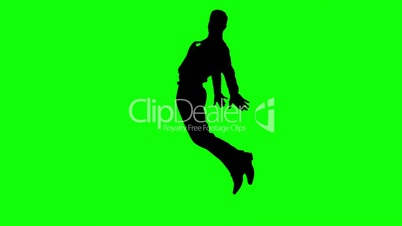 Silhouette of man with a tie jumping on green screen