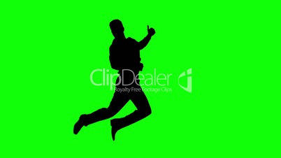 Silhouette of man jumping and giving thumb up on green screen