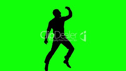 Silhouette of a jumping man on green screen