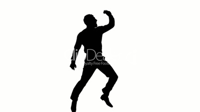 Silhouette of a jumping man on white background