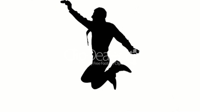 Silhouette of a man jumping on white background