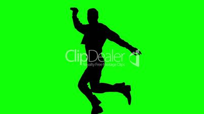 Silhouette of a man jumping on green screen