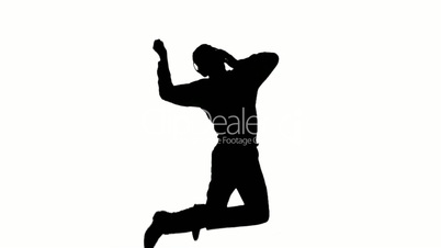 Silhouette of a man enjoying music on white background