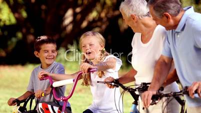 Grandparents and grandchildren on bikes