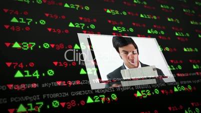 Screens showing business situations on stock market background