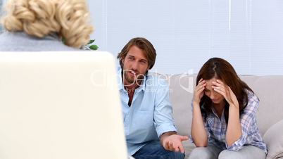 Couple talking to therapist