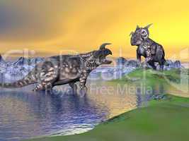 Einiosaurus dinosaurs by sunset - 3D render