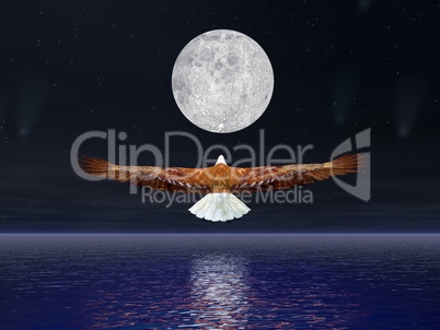Eagle flying to the moon - 3D render
