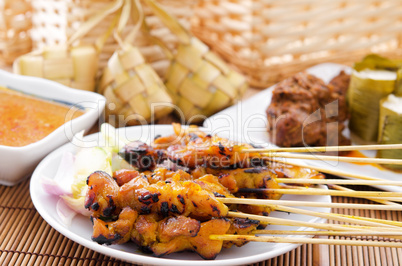 Chicken satay and ketupat